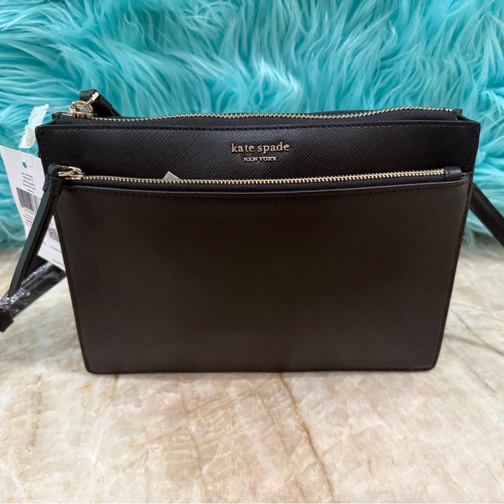 Kate Spade Zip Crossbody WKRU6713 Saffiano Leathe Black